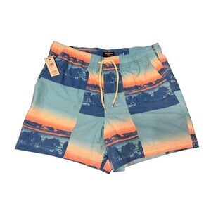 RSQ Swim Men's Large Horizon Swim Trunks - 5” Inseam Sunset Tropical Blue NWT